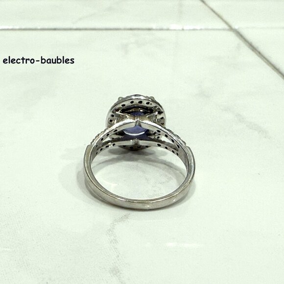 Estate $3500 2 Carat Periwinkle Tanzanite 14kt White Gold Halo Ring Sz 7 - Picture 9 of 11
